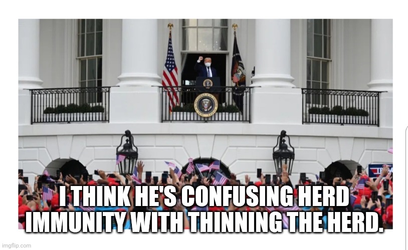 Thinning the herd | I THINK HE'S CONFUSING HERD IMMUNITY WITH THINNING THE HERD. | image tagged in trump,donald trump,rally,trump rally,covid-19,coronavirus | made w/ Imgflip meme maker