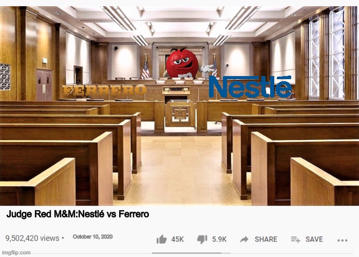 Let the Court Case begin! | Judge Red M&M:Nestlé vs Ferrero; October 10, 2020 | image tagged in ferrero,red,mms,fake youtube videos,memes,nestle | made w/ Imgflip meme maker