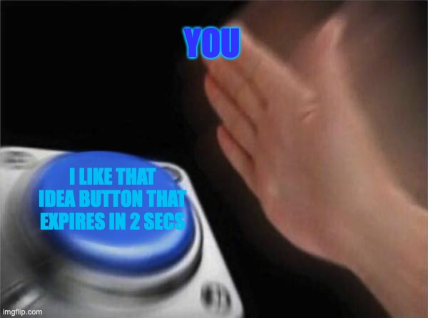 Blank Nut Button Meme | YOU I LIKE THAT IDEA BUTTON THAT EXPIRES IN 2 SECS | image tagged in memes,blank nut button | made w/ Imgflip meme maker