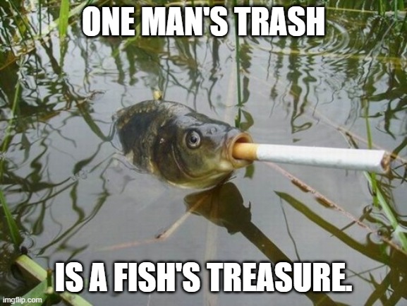 ONE MAN'S TRASH IS A FISH'S TREASURE. | made w/ Imgflip meme maker