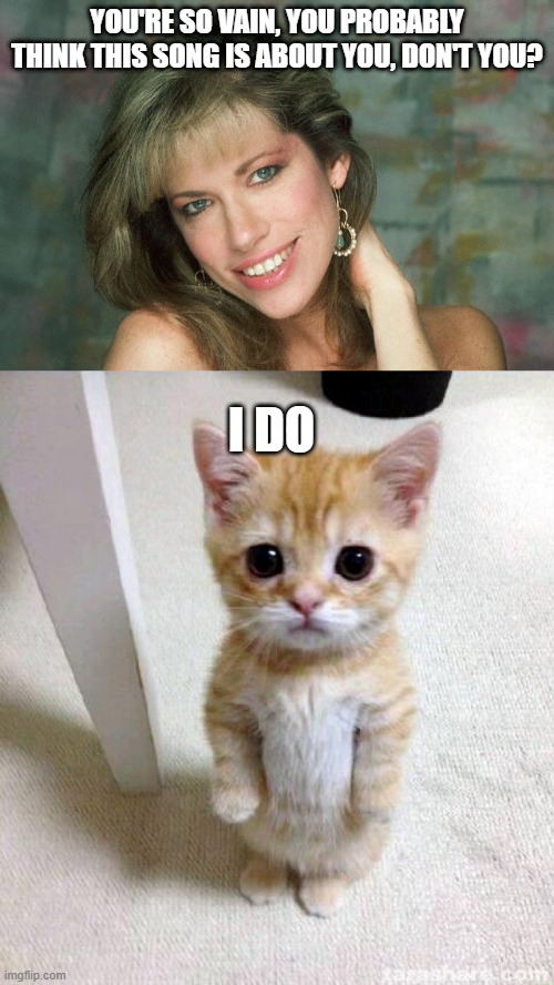 YOU'RE SO VAIN, YOU PROBABLY THINK THIS SONG IS ABOUT YOU, DON'T YOU? I DO | image tagged in memes,cute cat,carly simon,cats,funny,meme | made w/ Imgflip meme maker