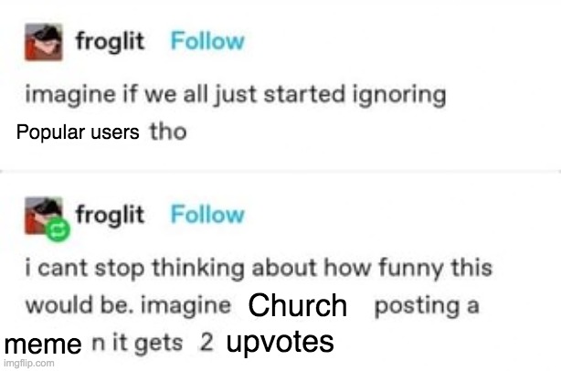 Popular users; Church; meme; upvotes | made w/ Imgflip meme maker