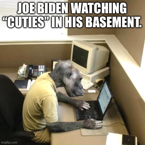 Joe Biden is a sick monkey | JOE BIDEN WATCHING “CUTIES” IN HIS BASEMENT. | image tagged in memes,monkey business,joe biden,pervert,netflix,basement | made w/ Imgflip meme maker