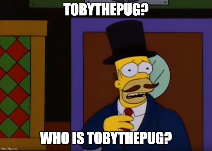 The username GuyIncognito is taken. Fun fact: my username used to be "TobyDaPug". | TOBYTHEPUG? WHO IS TOBYTHEPUG? | image tagged in guy incognito,memes | made w/ Imgflip meme maker