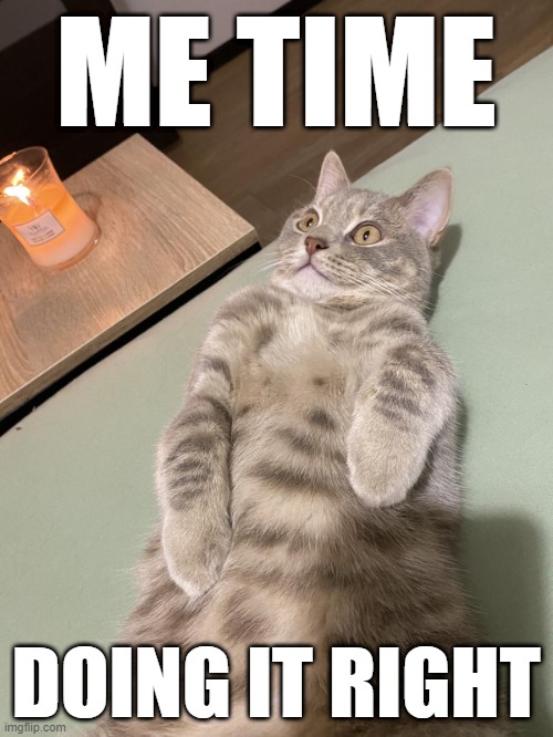 Lying Cat - Me Time | ME TIME; DOING IT RIGHT | image tagged in lying cat with candle 2 | made w/ Imgflip meme maker