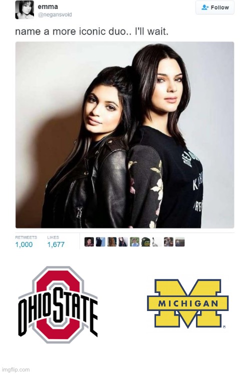Name a More Iconic Duo | image tagged in name a more iconic duo,ohio,michigan,buckeyes,wolverines | made w/ Imgflip meme maker