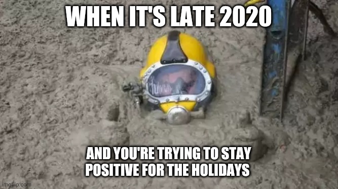 Sewage diver | WHEN IT'S LATE 2020; AND YOU'RE TRYING TO STAY POSITIVE FOR THE HOLIDAYS | image tagged in sewage diver | made w/ Imgflip meme maker