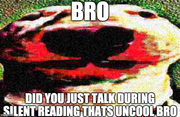 Silent Reading Dog | BRO; DID YOU JUST TALK DURING SILENT READING THATS UNCOOL BRO | made w/ Imgflip meme maker