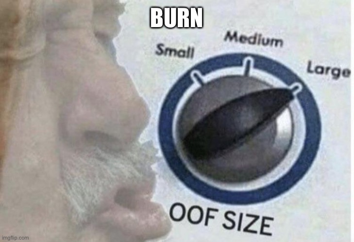 Oof size large | BURN | image tagged in oof size large | made w/ Imgflip meme maker