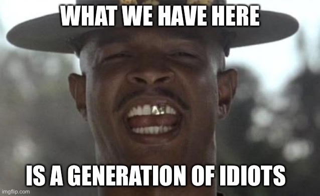 Major payne | WHAT WE HAVE HERE; IS A GENERATION OF IDIOTS | image tagged in major payne | made w/ Imgflip meme maker