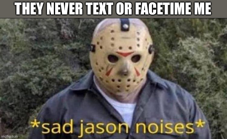 Sad jason | THEY NEVER TEXT OR FACETIME ME | image tagged in sad jason | made w/ Imgflip meme maker