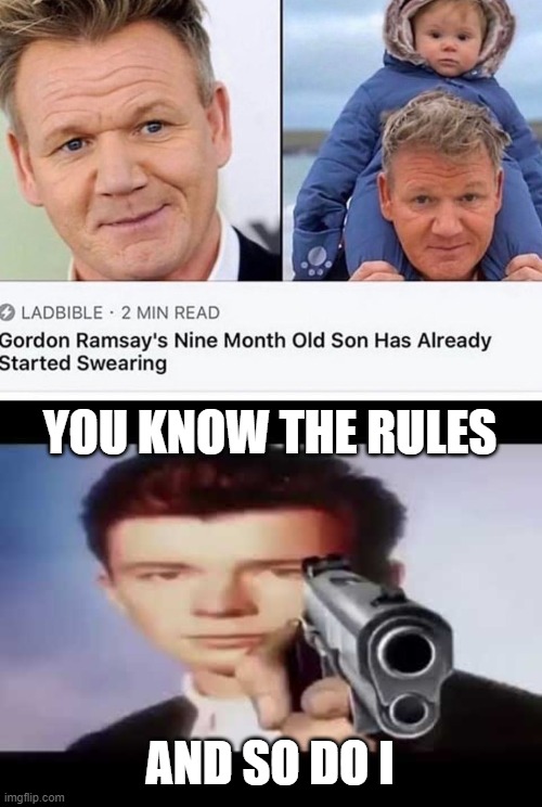 bruh | YOU KNOW THE RULES; AND SO DO I | image tagged in rick astley pointing at you,gordon ramsay,chef gordon ramsay | made w/ Imgflip meme maker