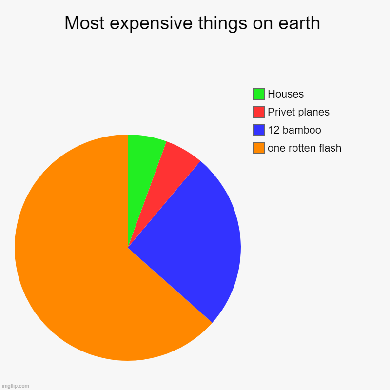 Hearmtcraft economy | Most expensive things on earth | one rotten flash, 12 bamboo, Privet planes, Houses | image tagged in charts,pie charts | made w/ Imgflip chart maker