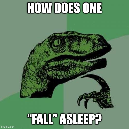 Philosoraptor Meme | HOW DOES ONE “FALL” ASLEEP? | image tagged in memes,philosoraptor | made w/ Imgflip meme maker