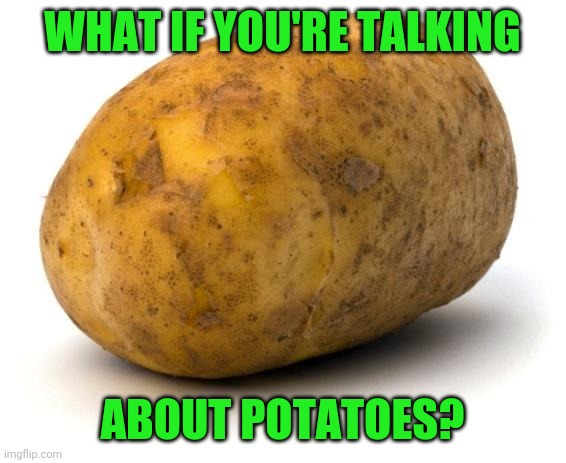 I am a potato | WHAT IF YOU'RE TALKING ABOUT POTATOES? | image tagged in i am a potato | made w/ Imgflip meme maker