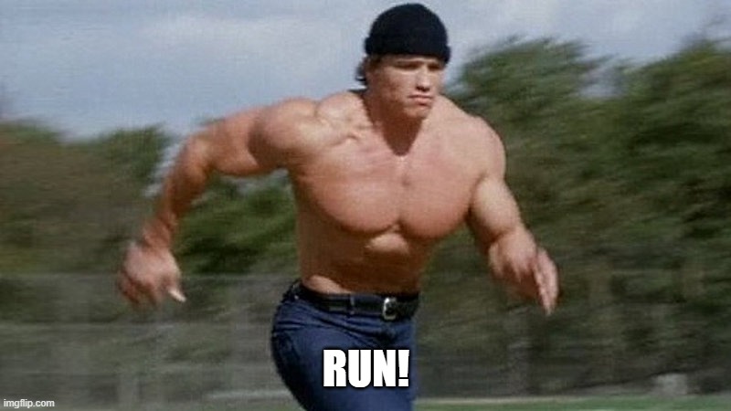 Running Arnold | RUN! | image tagged in running arnold | made w/ Imgflip meme maker