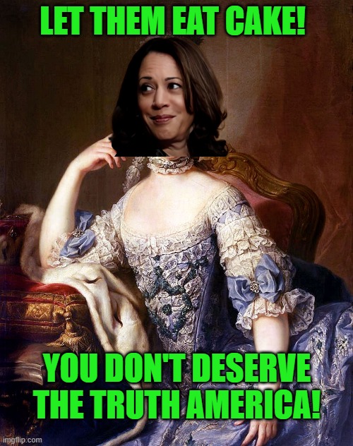 Marie Antoinette | LET THEM EAT CAKE! YOU DON'T DESERVE THE TRUTH AMERICA! | image tagged in marie antoinette | made w/ Imgflip meme maker