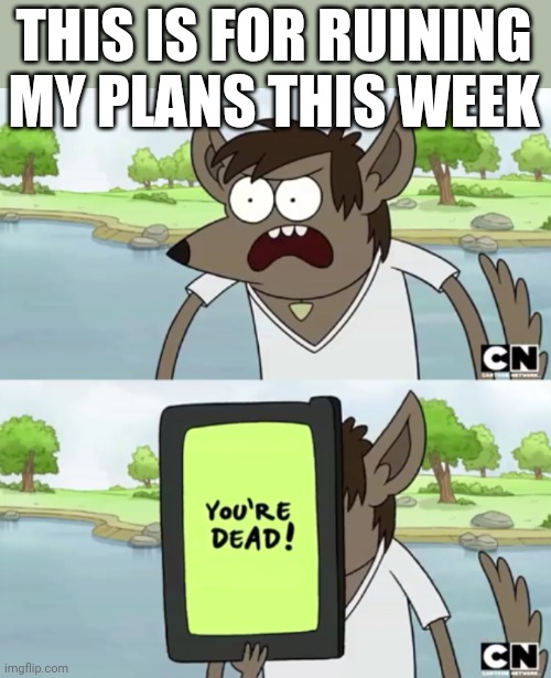 You Wanna See My Phone | THIS IS FOR RUINING MY PLANS THIS WEEK | image tagged in you wanna see my phone,memes,savage memes,regular show | made w/ Imgflip meme maker