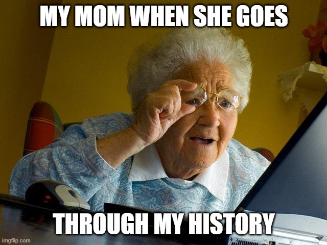 Grandma Finds The Internet Meme | MY MOM WHEN SHE GOES; THROUGH MY HISTORY | image tagged in memes,grandma finds the internet | made w/ Imgflip meme maker
