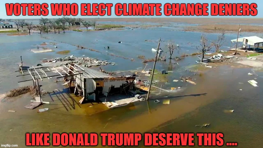 Hurricane Delta was the fourth named storm to strike Louisiana in 2020 | VOTERS WHO ELECT CLIMATE CHANGE DENIERS; LIKE DONALD TRUMP DESERVE THIS .... | image tagged in trump unfit unqualified dangerous,dump trump,hurricane,climate change,denial,louisiana | made w/ Imgflip meme maker