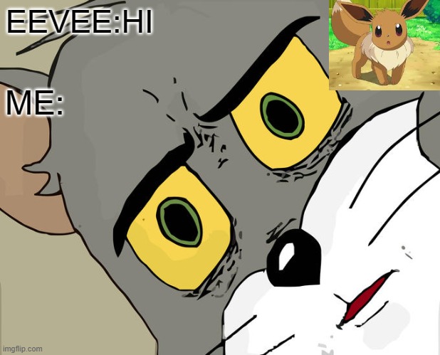 EEVEE:HI ME: | EEVEE:HI; ME: | image tagged in memes,unsettled tom | made w/ Imgflip meme maker