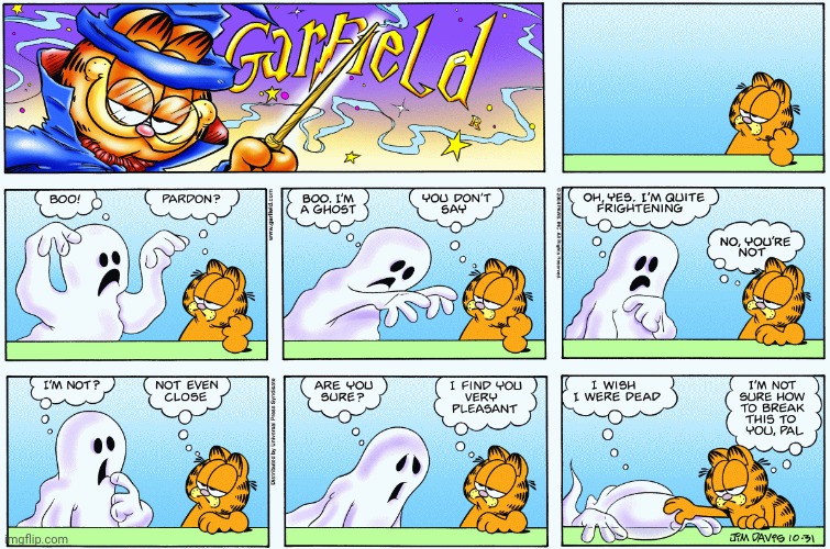 Garfield and the ghost comic | image tagged in garfield,comics/cartoons,comics,ghost,halloween,ghosts | made w/ Imgflip meme maker