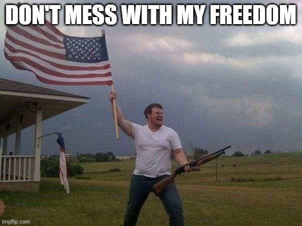 American flag shotgun guy | DON'T MESS WITH MY FREEDOM | image tagged in american flag shotgun guy | made w/ Imgflip meme maker