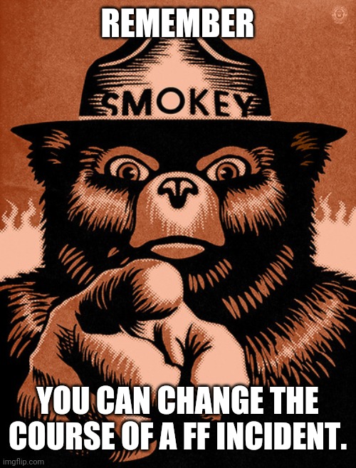 Smoky the Bear | REMEMBER; YOU CAN CHANGE THE COURSE OF A FF INCIDENT. | image tagged in smoky the bear | made w/ Imgflip meme maker