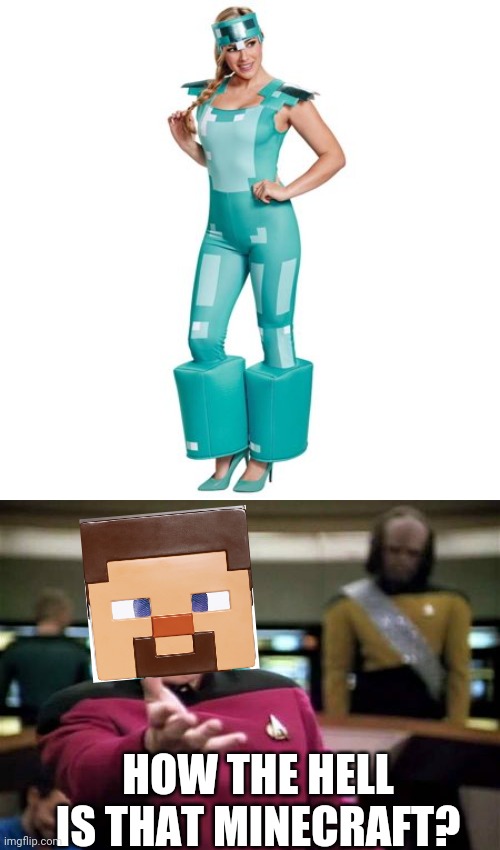 MINECRAFT? | HOW THE HELL IS THAT MINECRAFT? | image tagged in memes,picard wtf,minecraft,minecraft steve,cosplay,cosplay fail | made w/ Imgflip meme maker