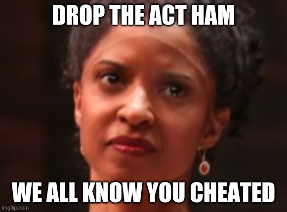 Hamilton memes | DROP THE ACT HAM; WE ALL KNOW YOU CHEATED | image tagged in hamilton | made w/ Imgflip meme maker