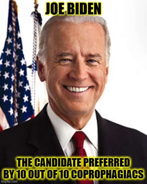 Joe Biden Meme | JOE BIDEN THE CANDIDATE PREFERRED BY 10 OUT OF 10 COPROPHAGIACS | image tagged in memes,joe biden | made w/ Imgflip meme maker