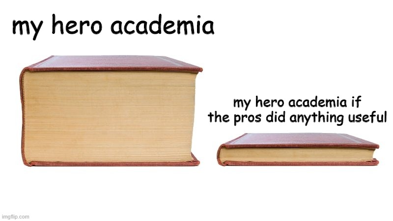 thick book thin book | my hero academia; my hero academia if the pros did anything useful | image tagged in thick book thin book | made w/ Imgflip meme maker