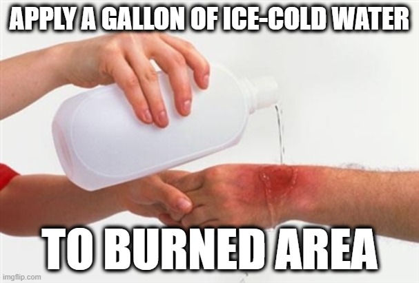 Use this as a comment on extremely SAVAGE memes | APPLY A GALLON OF ICE-COLD WATER; TO BURNED AREA | image tagged in burned area meme,memes | made w/ Imgflip meme maker