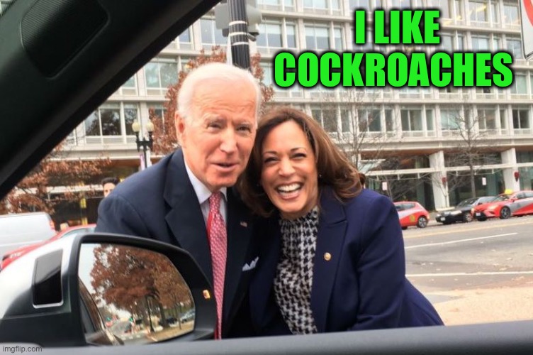 Biden kamala | I LIKE COCKROACHES | image tagged in biden kamala | made w/ Imgflip meme maker