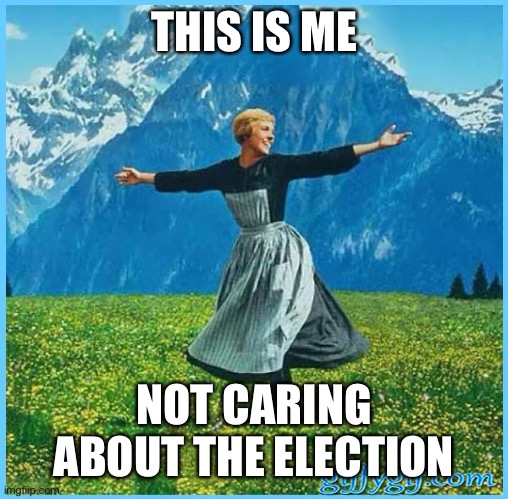 Politics suck | THIS IS ME; NOT CARING ABOUT THE ELECTION | image tagged in this is me not caring | made w/ Imgflip meme maker