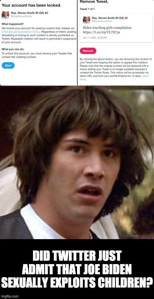 Did something good just come out of Twitter censorship? | image tagged in conspiracy keanu,memes,politics,joe biden,twitter | made w/ Imgflip meme maker