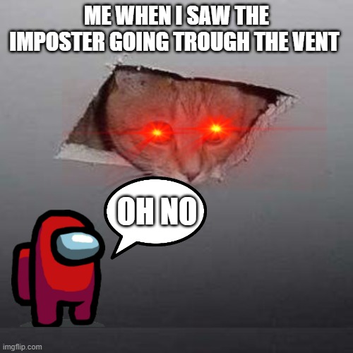 When you see a imposter going through the vent | ME WHEN I SAW THE IMPOSTER GOING TROUGH THE VENT; OH NO | image tagged in memes,ceiling cat,among us | made w/ Imgflip meme maker