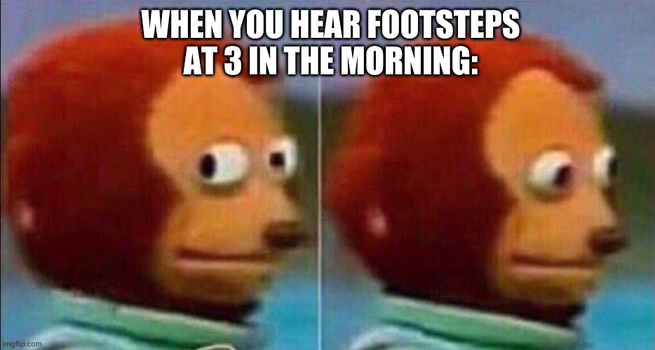 3 AM Creepy Shit (2.0) | WHEN YOU HEAR FOOTSTEPS AT 3 IN THE MORNING: | image tagged in monkey looking away,memes,so true memes,scary,haunted,ghosts | made w/ Imgflip meme maker