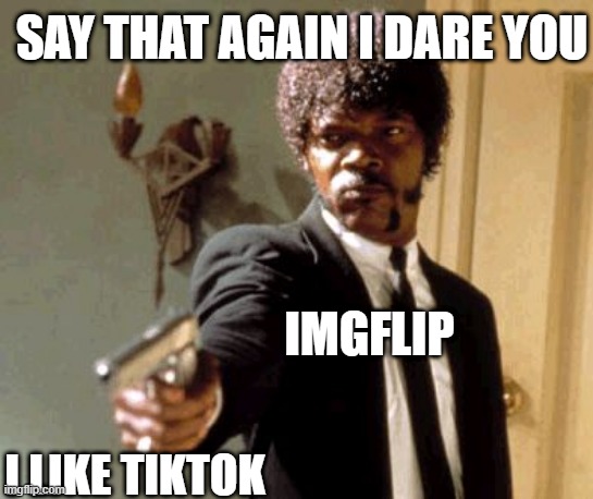 Say That Again I Dare You Meme | SAY THAT AGAIN I DARE YOU; IMGFLIP; I LIKE TIKTOK | image tagged in memes,say that again i dare you | made w/ Imgflip meme maker