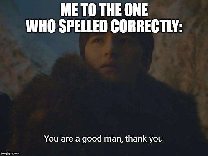You are a good man, thank you | ME TO THE ONE WHO SPELLED CORRECTLY: | image tagged in you are a good man thank you | made w/ Imgflip meme maker