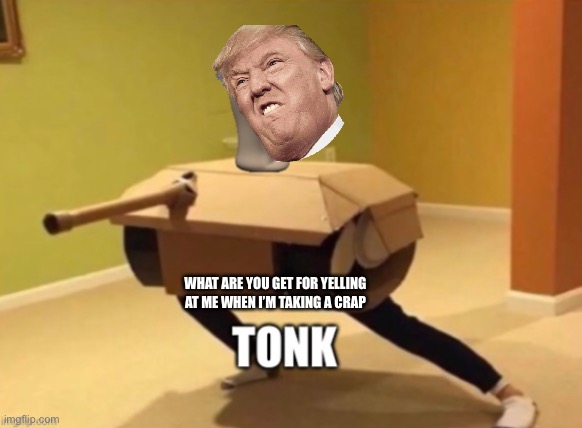 TONK | WHAT ARE YOU GET FOR YELLING AT ME WHEN I’M TAKING A CRAP | image tagged in tonk | made w/ Imgflip meme maker