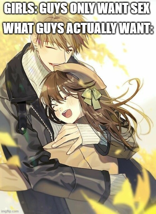 what guys actuly want | WHAT GUYS ACTUALLY WANT:; GIRLS: GUYS ONLY WANT SEX | image tagged in anime | made w/ Imgflip meme maker