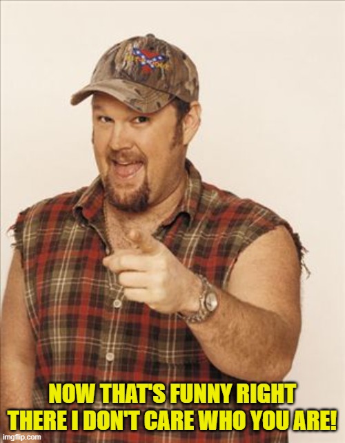 Larry The Cable Guy | NOW THAT'S FUNNY RIGHT THERE I DON'T CARE WHO YOU ARE! | image tagged in larry the cable guy | made w/ Imgflip meme maker