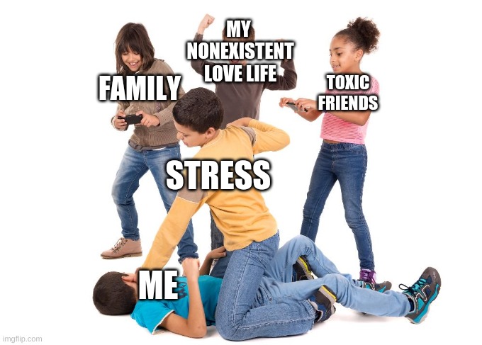 big brain time | MY  NONEXISTENT LOVE LIFE; TOXIC FRIENDS; FAMILY; STRESS; ME | image tagged in memes | made w/ Imgflip meme maker