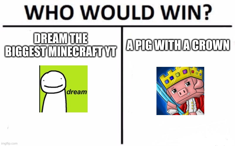 e | DREAM THE BIGGEST MINECRAFT YT; A PIG WITH A CROWN | image tagged in memes,who would win | made w/ Imgflip meme maker