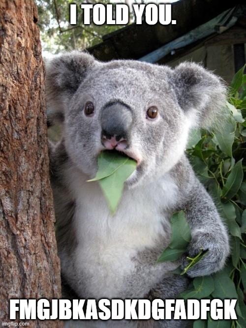 Surprised Koala Meme | I TOLD YOU. FMGJBKASDKDGFADFGK | image tagged in memes,surprised koala | made w/ Imgflip meme maker