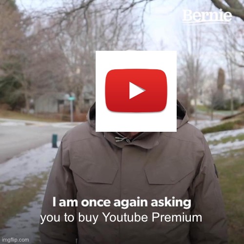 Bernie I Am Once Again Asking For Your Support Meme | you to buy Youtube Premium | image tagged in memes,bernie i am once again asking for your support,youtube | made w/ Imgflip meme maker