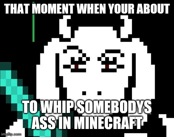 :D | THAT MOMENT WHEN YOUR ABOUT; TO WHIP SOMEBODYS ASS IN MINECRAFT | image tagged in undertale - toriel | made w/ Imgflip meme maker