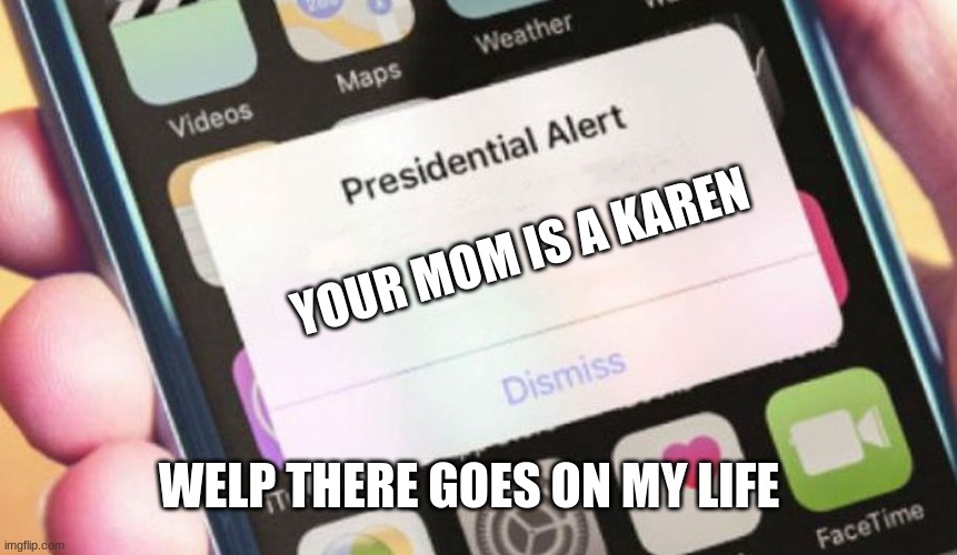 just way just wayyyy!!! | YOUR MOM IS A KAREN; WELP THERE GOES ON MY LIFE | image tagged in memes,presidential alert | made w/ Imgflip meme maker