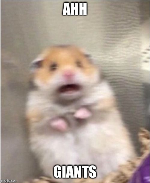 Scared Hamster | AHH; GIANTS | image tagged in scared hamster | made w/ Imgflip meme maker